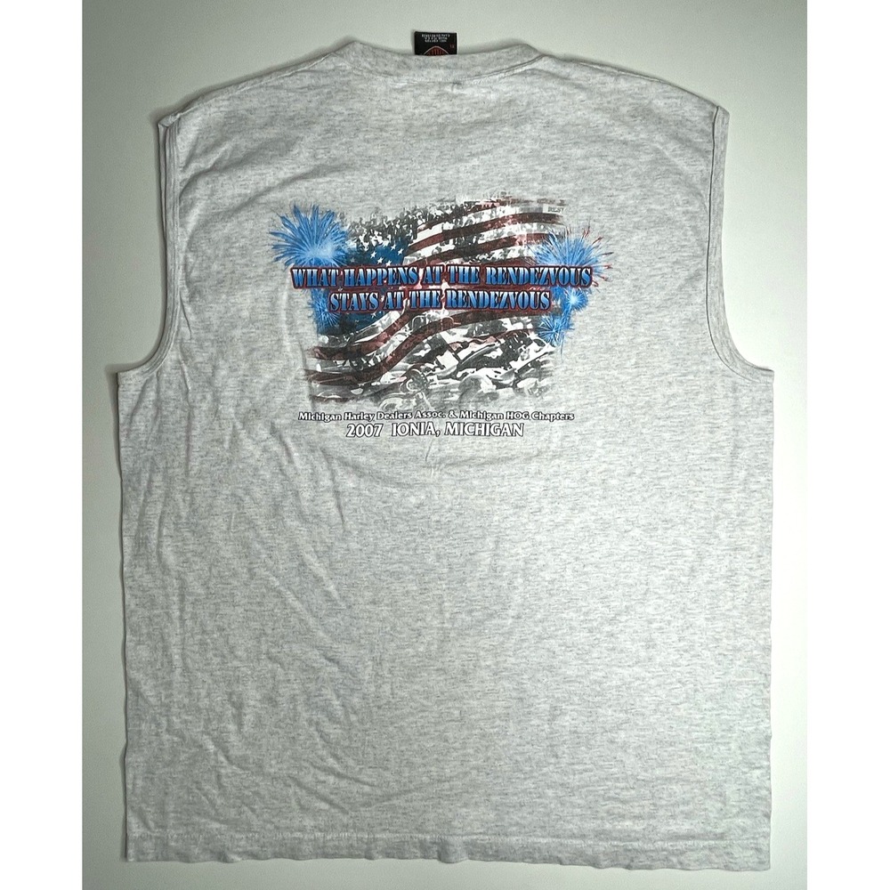 Harley Davidson Michigan Rendezvous 2007 Gray Sleeveless Men's Size XL USA Made - Picture 7 of 8